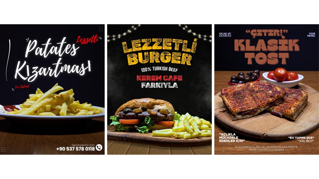 Enerjik ve İştah Açıcı Fast Food Afişleri: Kerem Cafe